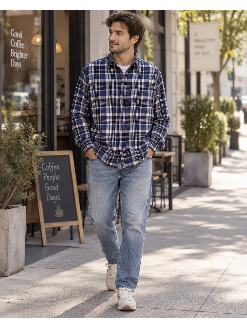 Blue Mountain Men's XL Blue Plaid Cotton Button-Up Shirt